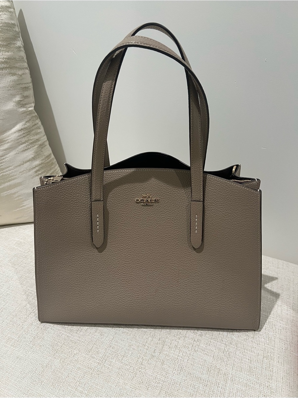 Coach Pebbled Leather Tote in Taupe